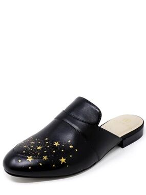 ALEPEL black leather STAR slide mules